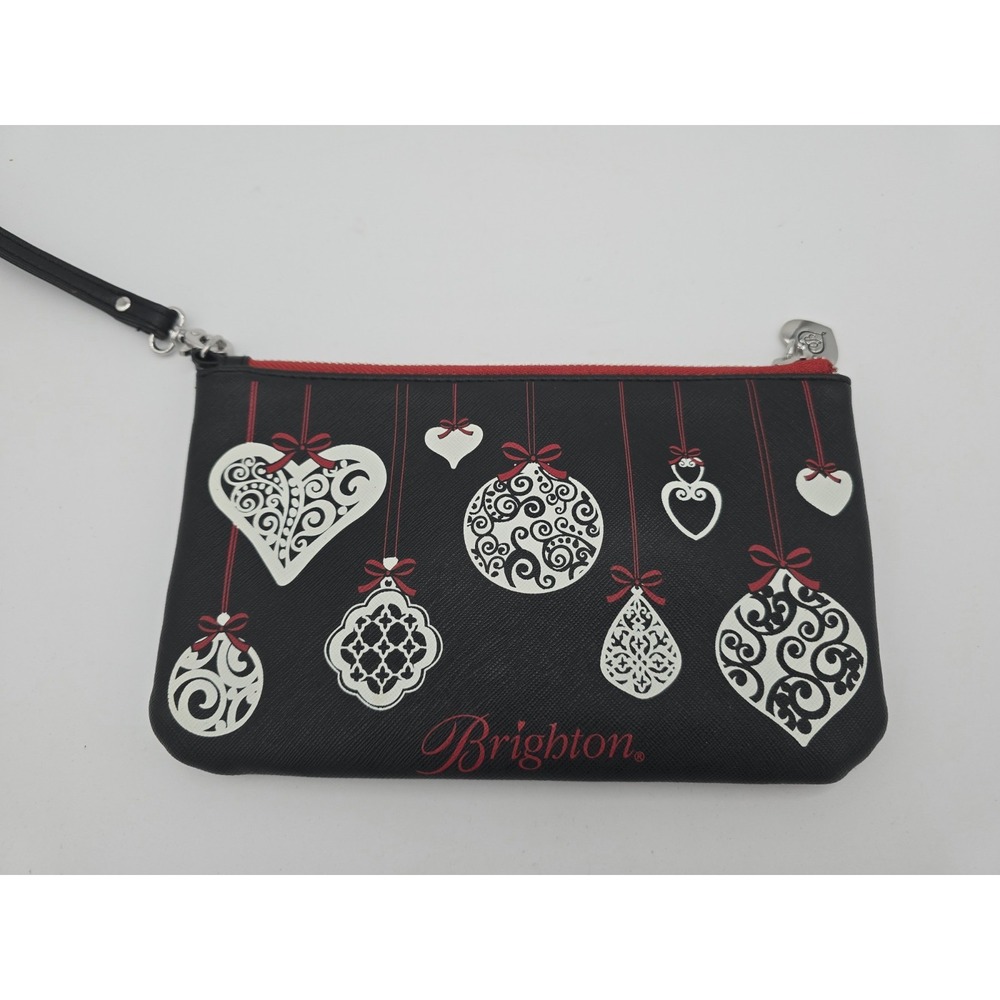 Brighton Christmas Holiday Love Notes Wristlet Black Saffiano Leather - Picture 2 of 6